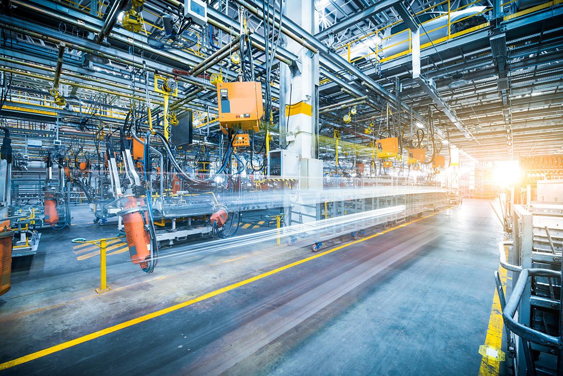 Production line inside an industrial manufacturing plant